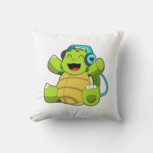 Coussin Tortue en musique avec casque (Recto)