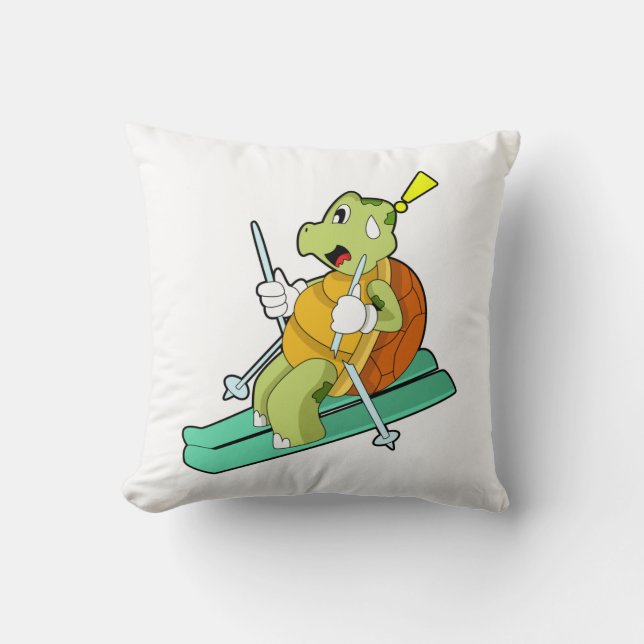 Coussin Tortue en ski avec ski (Recto)
