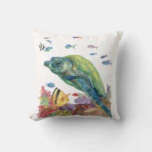 Coussin Tortue et poissons dans la mer