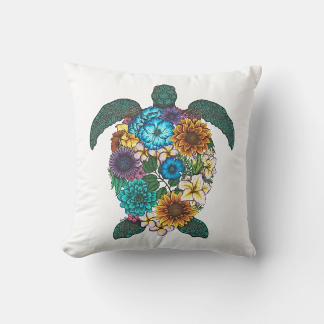 Coussin Tortue florale couleur fond blanc (Recto)