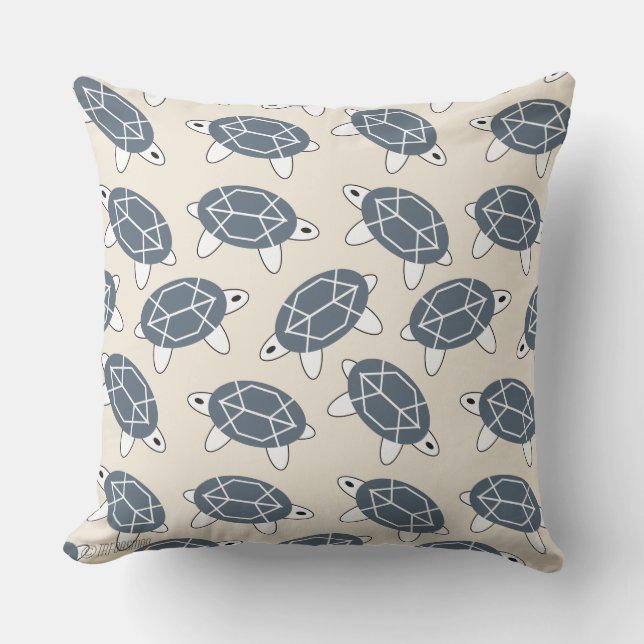 Coussin Tortue géo avec conception géométrique arrière (Recto)