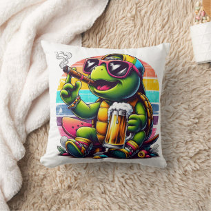 Coussin Tortue joyeuse au coucher du soleil