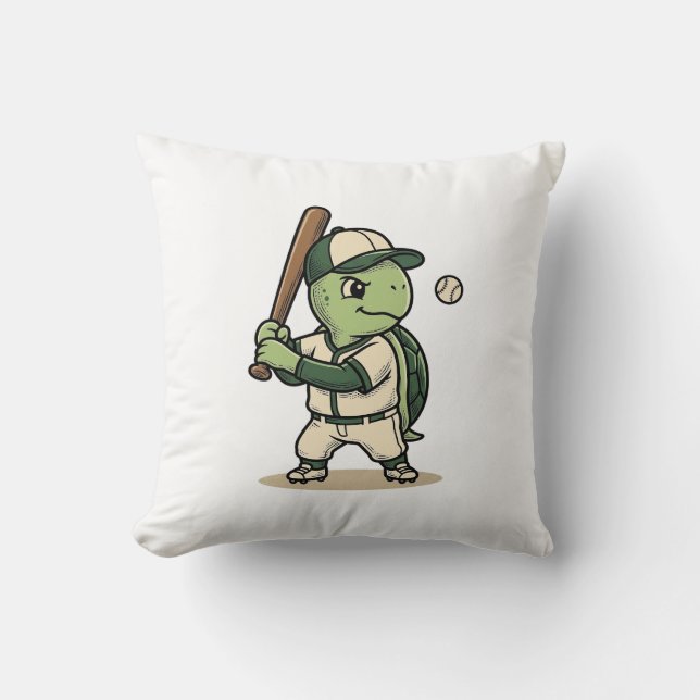 Coussin Tortue Mignonne Batteur de Baseball Art Vectoriel  (Recto)