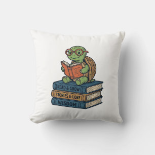 Coussin Tortue mignonne lisant sur des livres Vintage Vect