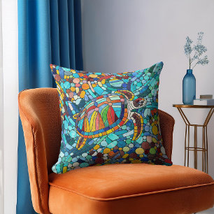 Coussin Tortue mosaïque colorée