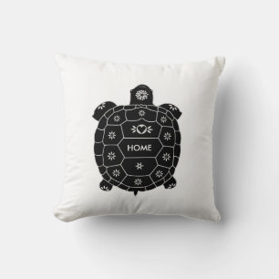 Coussin Tortue noire artistique moderne en blanc