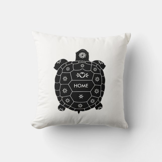 Coussin Tortue noire artistique moderne en blanc (Recto)