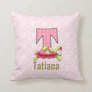 Coussin Tortue pour la lettre T en Cercle rose Filles Moti