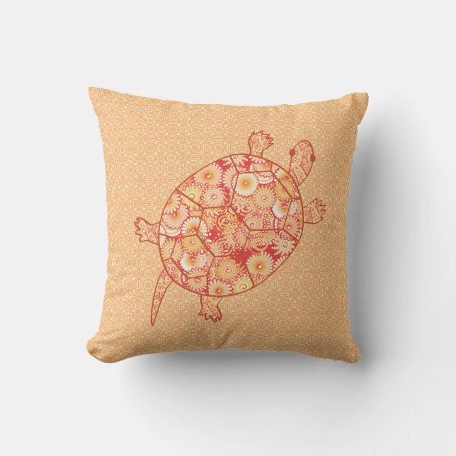 Coussin Tortue tourbée fractale - nuances de mandarine ora (Recto)