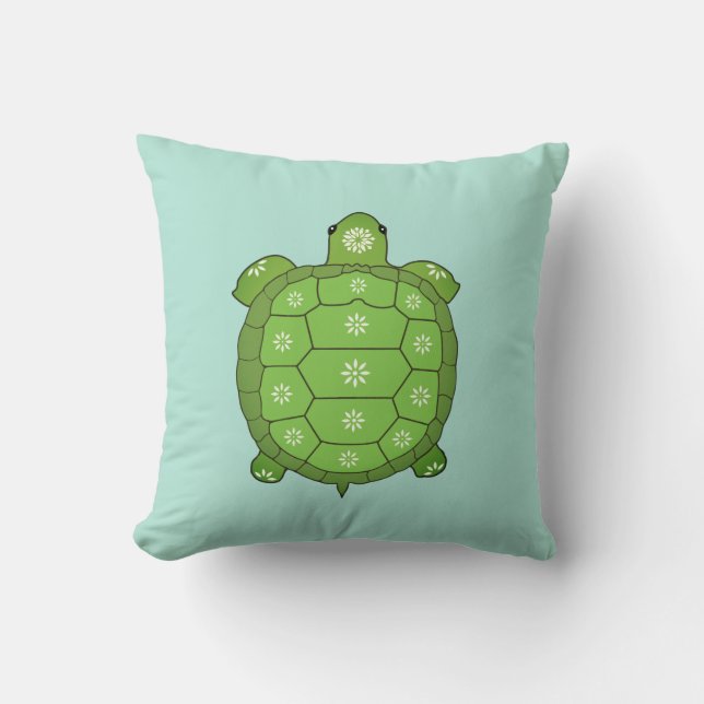 Coussin Tortue verte artistique moderne sur Turquoise clai (Recto)