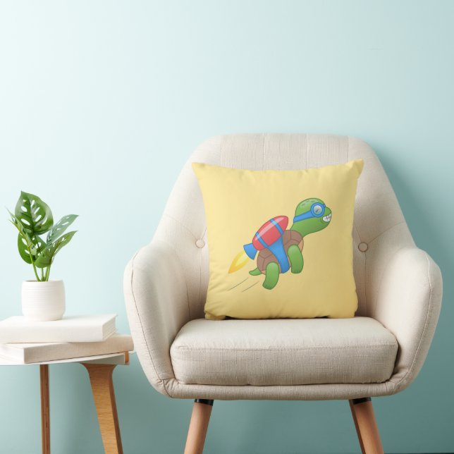 Coussin Tortue volante avec un Jetpack rouge (Chaise)