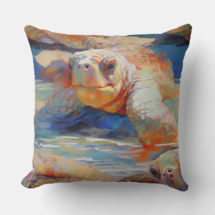 Coussin Tortues de mer à tête germinale nichant sur une pl