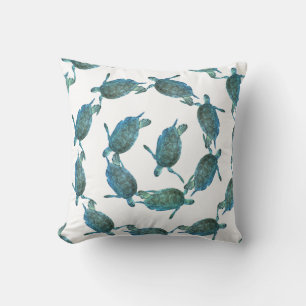 Coussin Tortues de mer bleu sarcelle Océan Élégante Plage