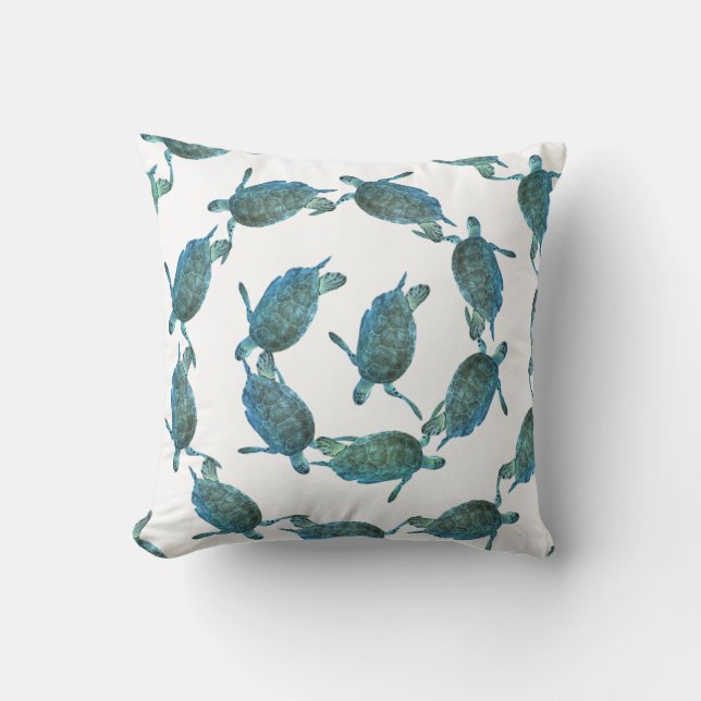 Coussin Tortues de mer bleu sarcelle Océan Élégante Plage (Recto)