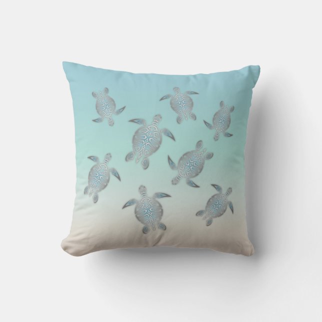 Coussin Tortues de mer en argent Turquoise Beachstyle Mari (Recto)