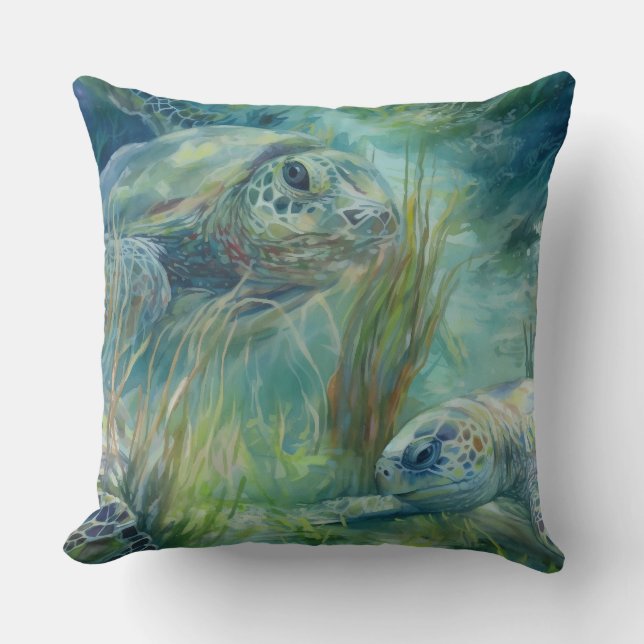 Coussin Tortues de mer Nager dans l'océan (Recto)