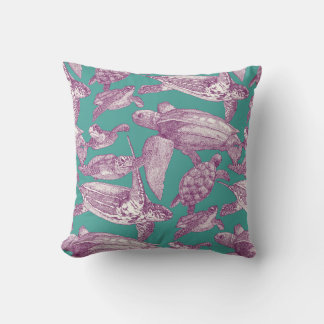 Coussin tortues de mer violet turquoise