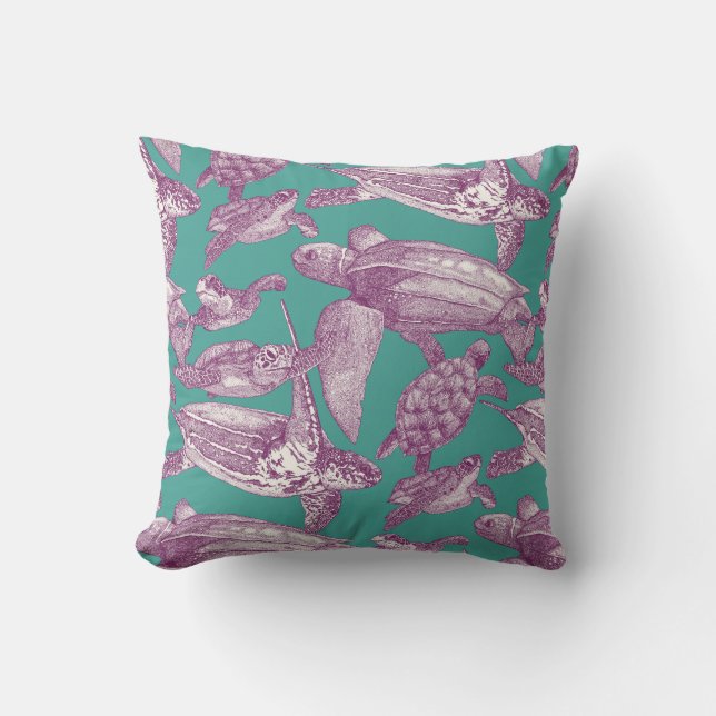 Coussin tortues de mer violet turquoise (Recto)