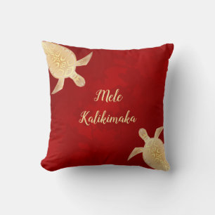 Coussin Tortues d'or Mele Kalikimaka Rouge hawaïen