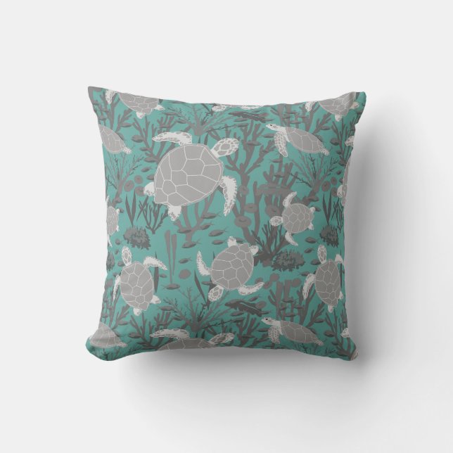 Coussin Tortues marines bleu gris (Recto)