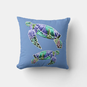 Coussin Tortues marines bleu-vert