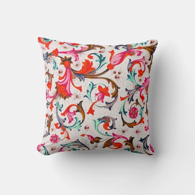 COUSSIN TOSCANE RENAISSANCE ROUGE TOURBILLONS FLORAUX,FLEU (Recto)