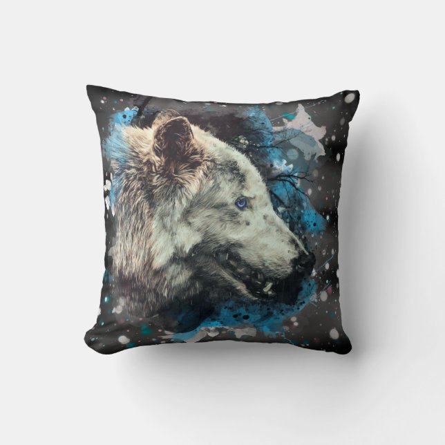 Coussin *~* Totem bleu de Wolf de coton Abstrait (Recto)