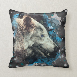 Coussin *~* Totem bleu de Wolf de coton Abstrait