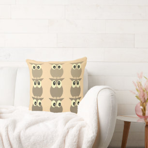 Coussin Totem de hibou 3 Sépia