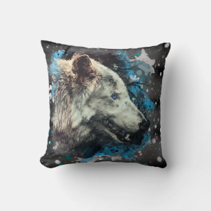 Coussin *~* Totem de loup Polyester Abstrait bleu Boho