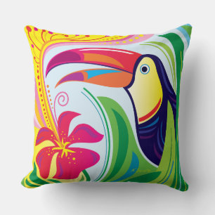 Coussin Toucan avec fleur tropicale
