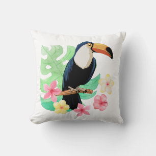 Coussin Toucan Avec Fleurs Tropicales