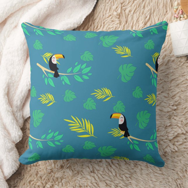 Coussin Toucan Bleu et Vert Forêt Tropicale Humide (Couverture)