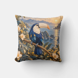 Coussin Toucan cobalt Doré Lac Tropical Coucher de soleil