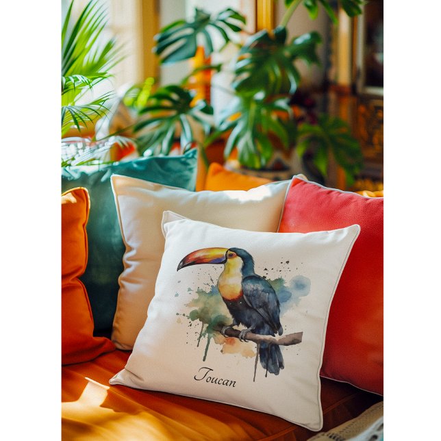 Coussin toucan coloré assis sur une branche (Créateur téléchargé)