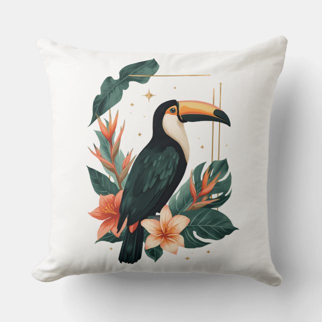 Coussin Toucan Muse Tropical Botanical Throw Pillow (Recto)