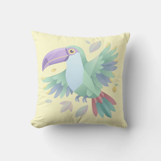 Coussin Toucan Pastel Géométrique – Oiseau Tropical Minima (Recto)