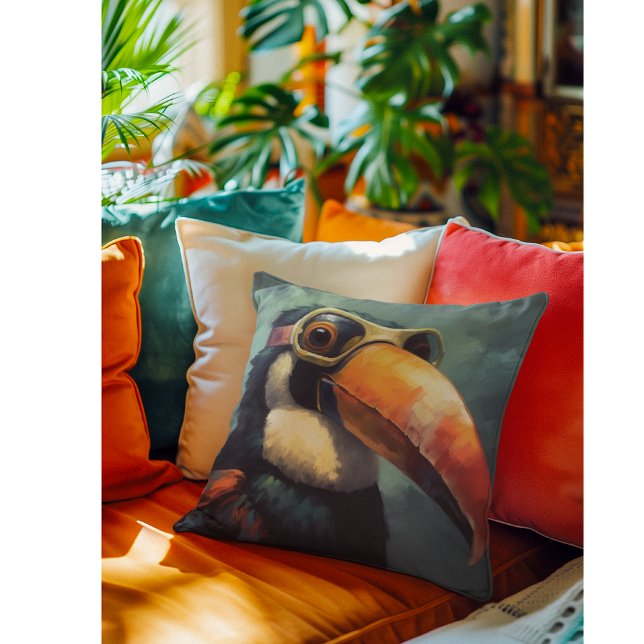 Coussin Toucan Pilote Aviateur Vintage Graphique (Créateur téléchargé)