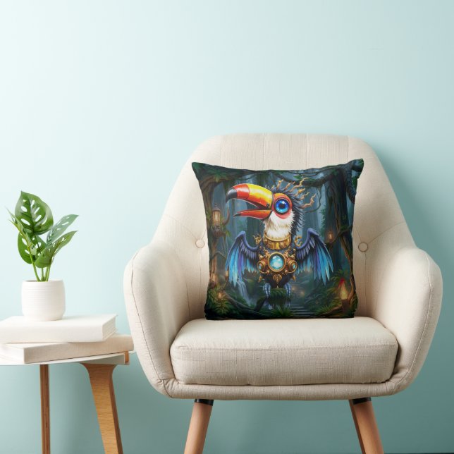 Coussin Toucan Steampunk au Clair de Lune.  (Chaise)