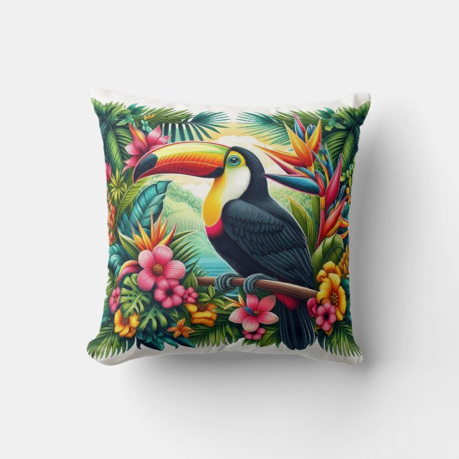 Coussin Toucan tropical/jungle oiseau  (Recto)