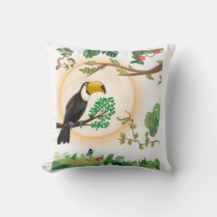 Coussin Toucan Tropical Oiseau & Feuilles de Jungle Aesthe