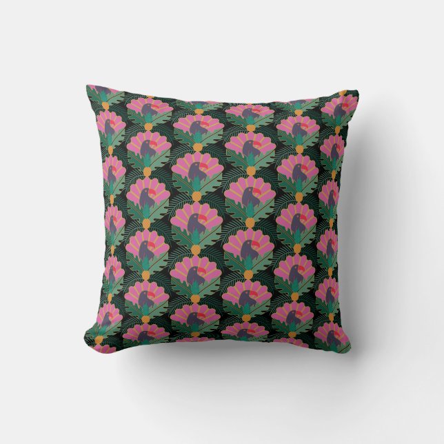 Coussin Toucans & ananas Tropical Art Déco (Recto)