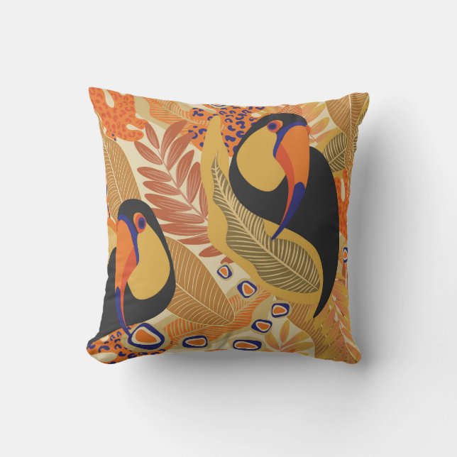 Coussin Toucans sur branches, motif tropical sans soudure. (Recto)