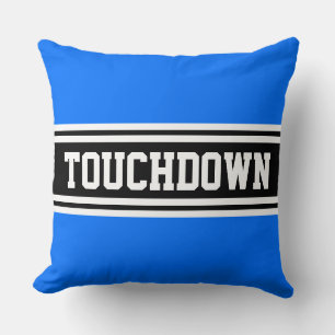 Coussin TOUCHDOWN Amusant Bleu Clair Rayures de Course Noi