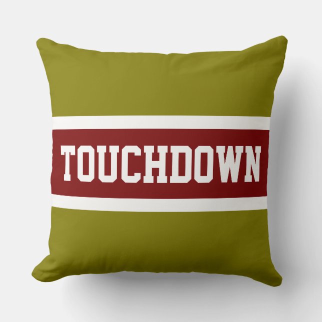 Coussin TOUCHDOWN Bandes rouges blanches dorées olive (Recto)