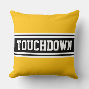 Coussin TOUCHDOWN Jaune Orange Noir Blanc Rayures