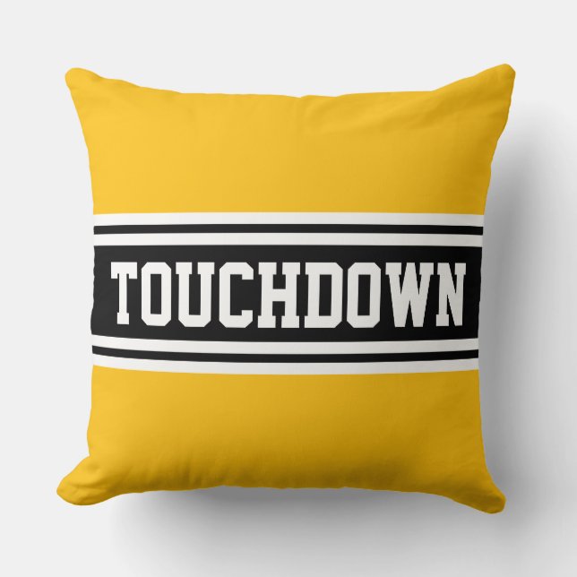 Coussin TOUCHDOWN Jaune Orange Noir Blanc Rayures (Recto)
