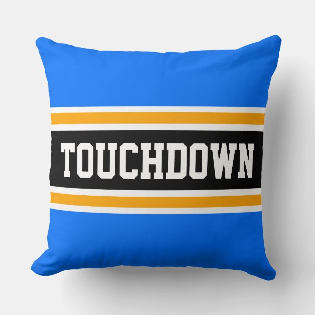 Coussin TOUCHDOWN Sportif Bleu clair Bleu noir rayures jau (Recto)