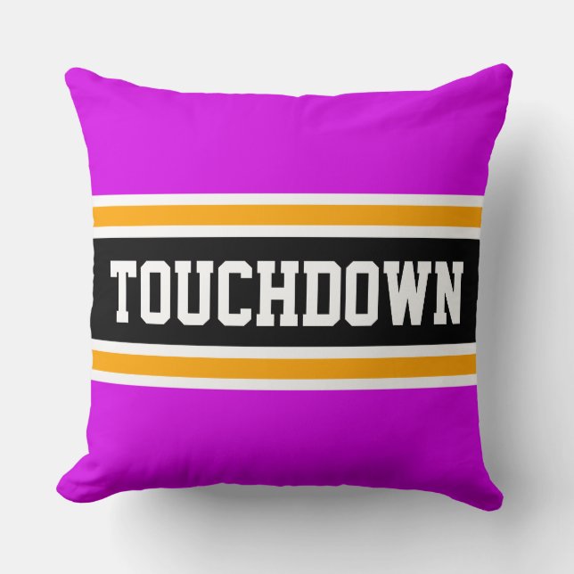 Coussin TOUCHDOWN Sporty Gras Rose Black Yellow Stripes (Recto)