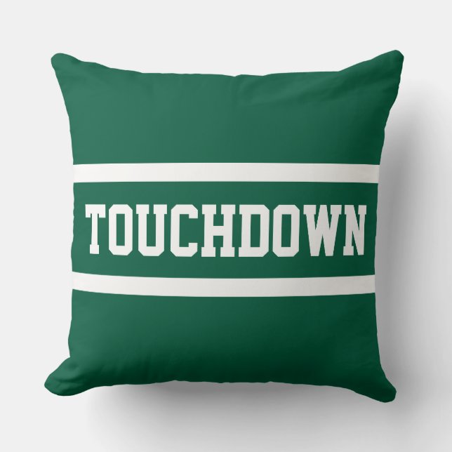 Coussin TOUCHDOWN Vert Chasseur Athlétique Rayures Blanche (Recto)